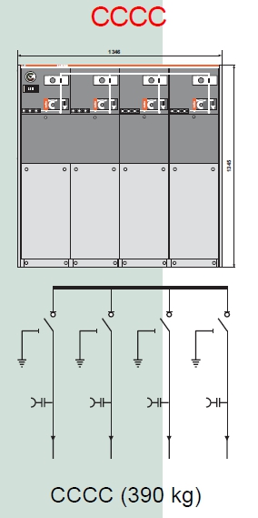 Tủ RMU 24kV Mở Rộng Bên Phải. Tủ gồm 04 ngăn CDPT 630A - Mã hàng CCCC+-24kV hãng ABB/ China